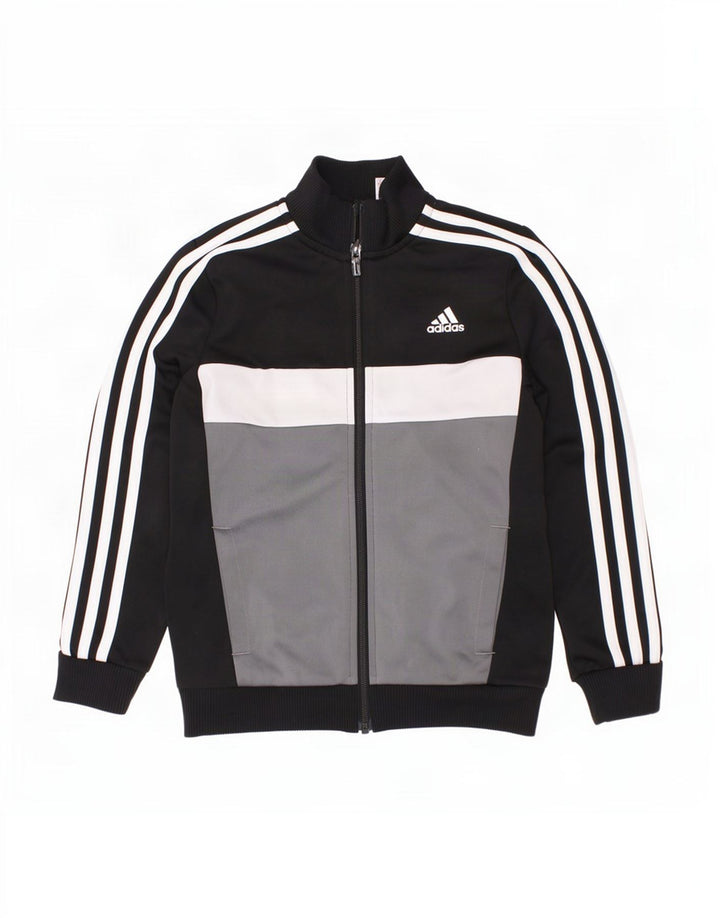 Adidas Boys Tracksuit Top Jacket 7-8 Years Black Colourblock Polyester