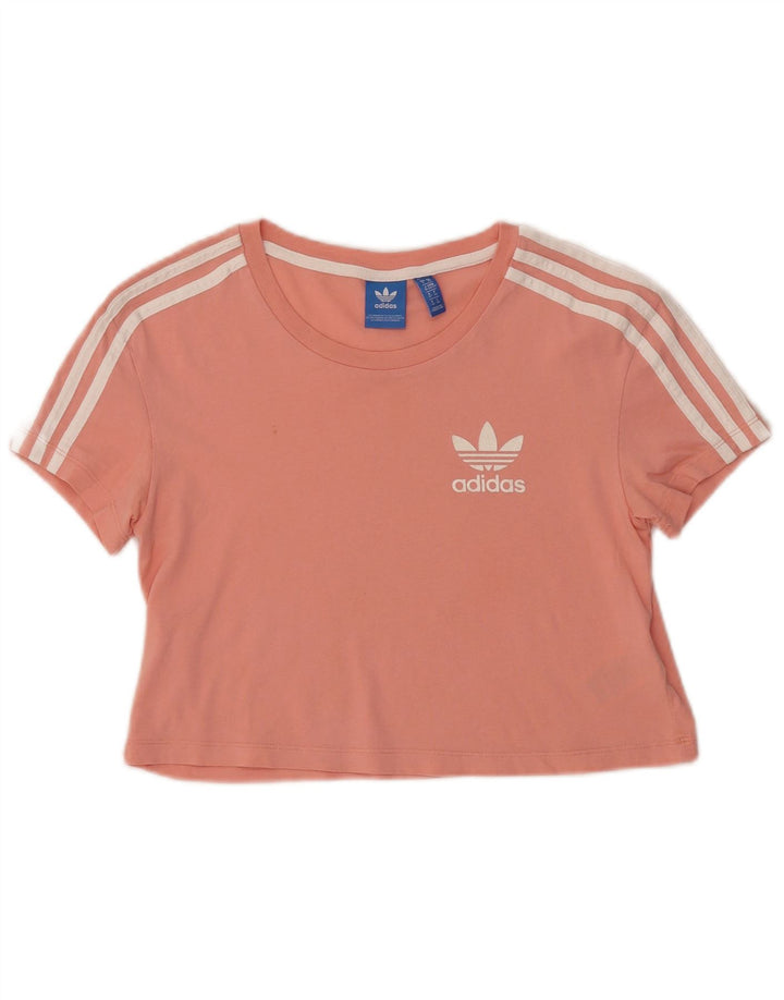 ADIDAS Womens Oversized Crop T-Shirt Top UK 6 XS Pink Cotton