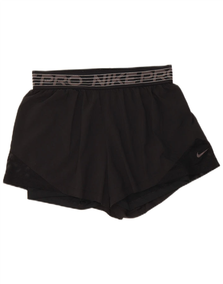 Nike Womens Dri Fit Graphic Sport Shorts UK 12 Medium  Black Polyester