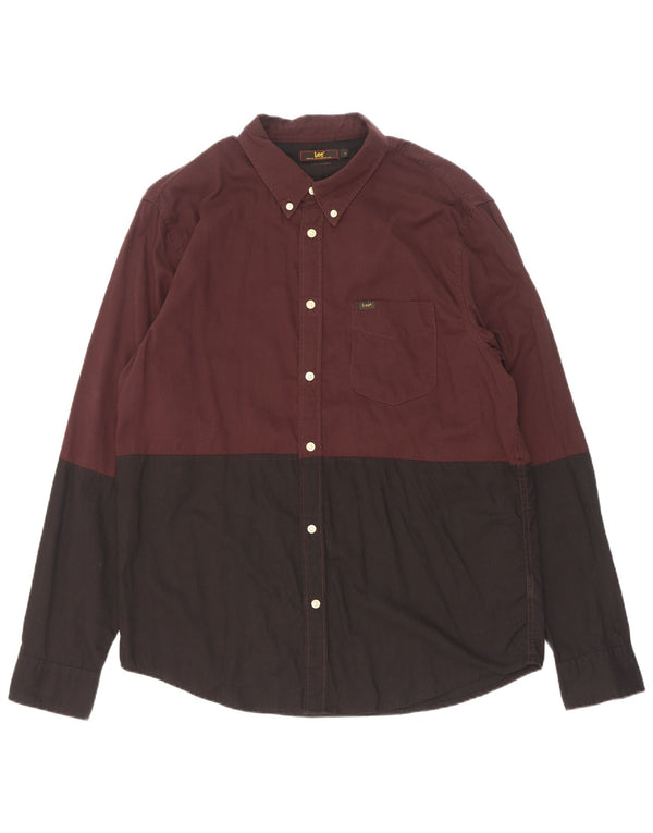 Lee Mens Regular Fit Shirt XL Burgundy Colourblock Cotton