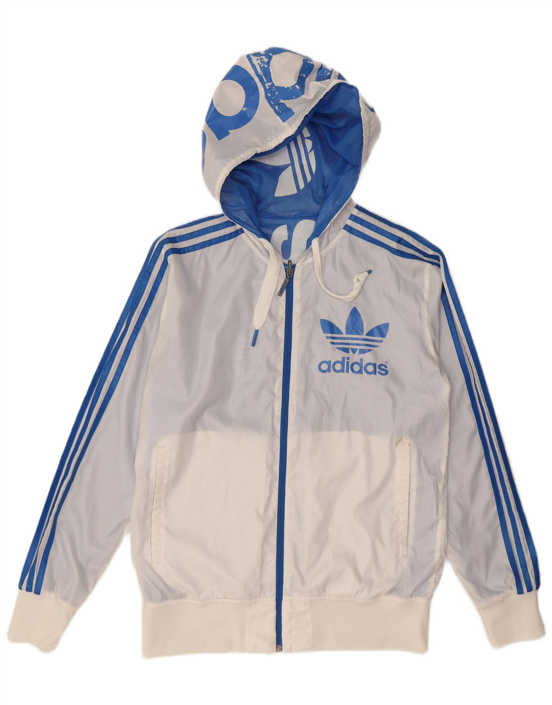 ADIDAS Mens Graphic Hooded Tracksuit Top Jacket  Small White Colourblock