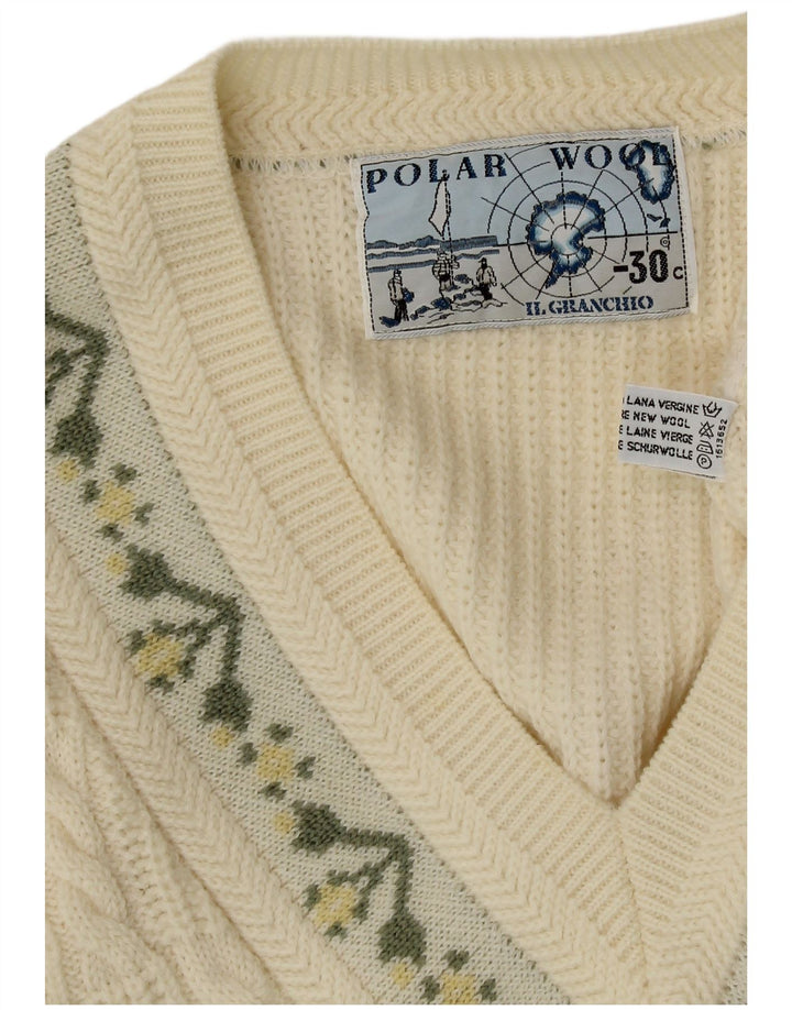 Il Granchio Mens V-Neck Jumper Sweater XL Off White Floral New Wool