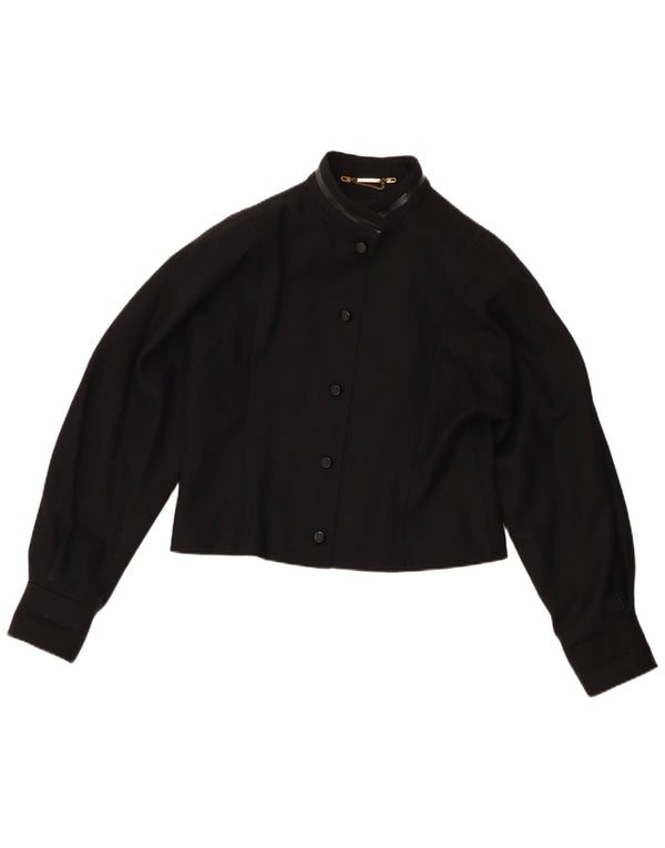 Vintage Womens Crop Bomber Jacket UK 12 Medium Black Wool