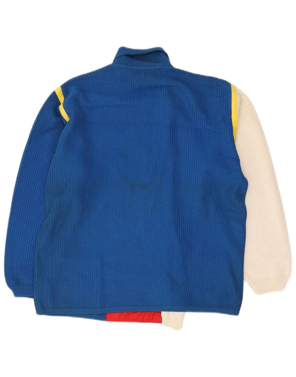 Vintage Mens Cardigan Sweater Large Blue Colourblock Cotton