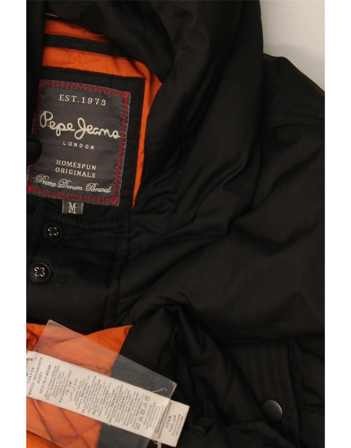 PEPE Jeans Mens Hooded Padded Jacket UK 38 Medium Black Polyester