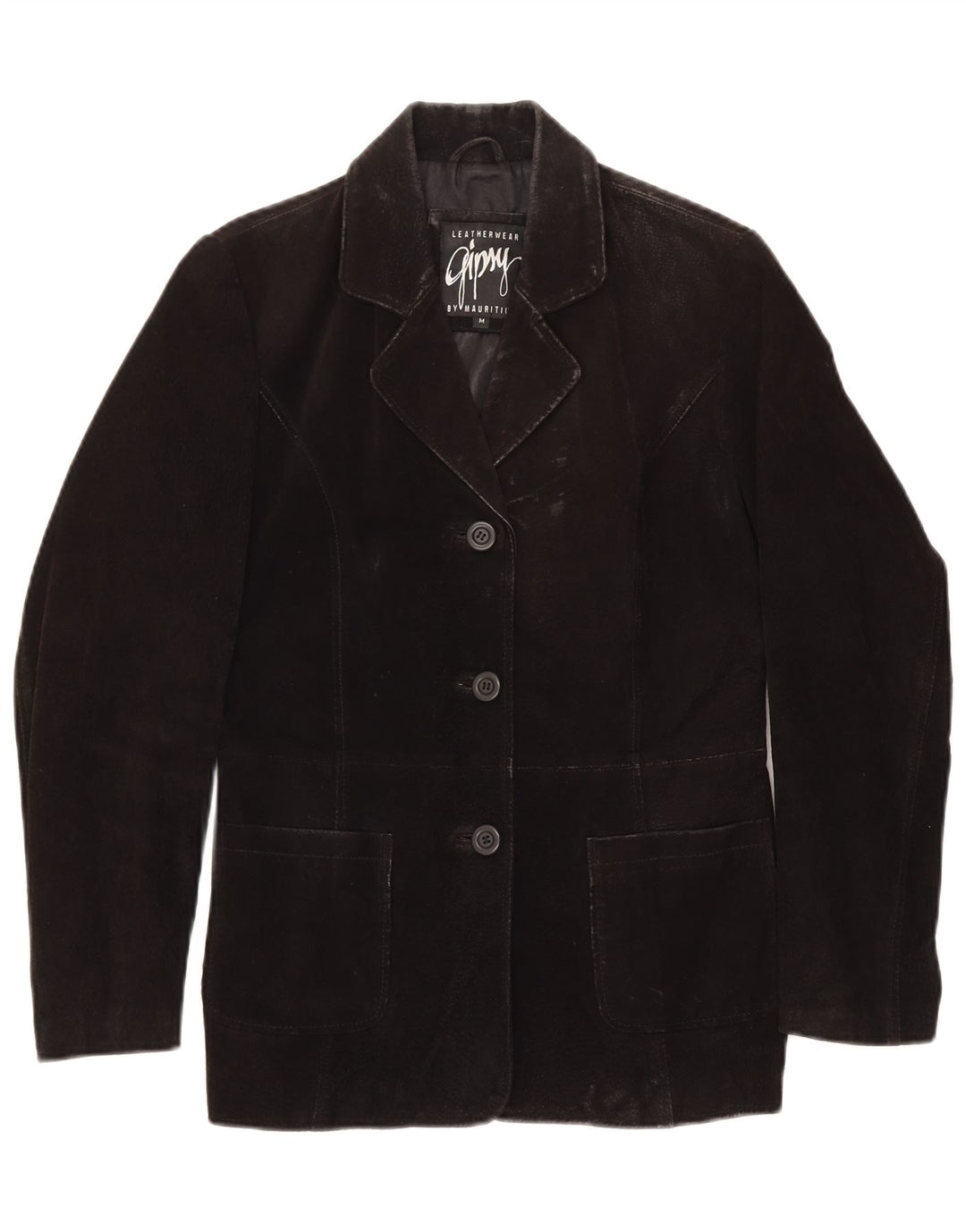 GYPSY Womens 3 Button Suede Blazer Jacket UK 14 Medium Black Leather