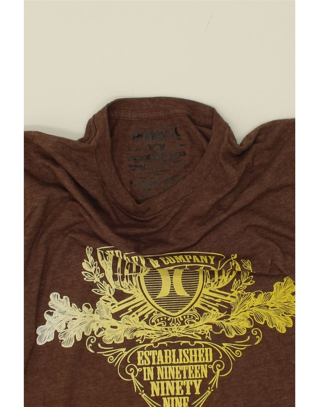 HURLEY Mens Graphic T-Shirt Top Medium Brown Cotton Vintage Hurley and Second-Hand Hurley from Messina Hembry 