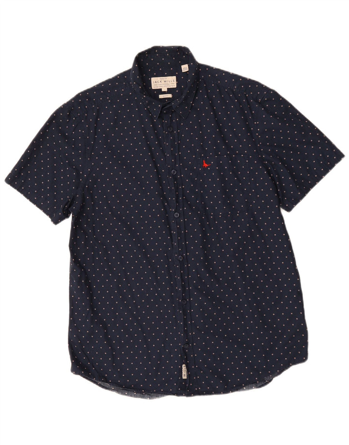Jack Wills Mens Slim Fit Shirt Large Navy Blue Spotted Cotton