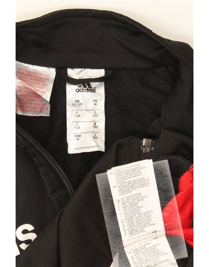 Adidas Boys Graphic Tracksuit Top Jacket 11-12 Years Black Colourblock