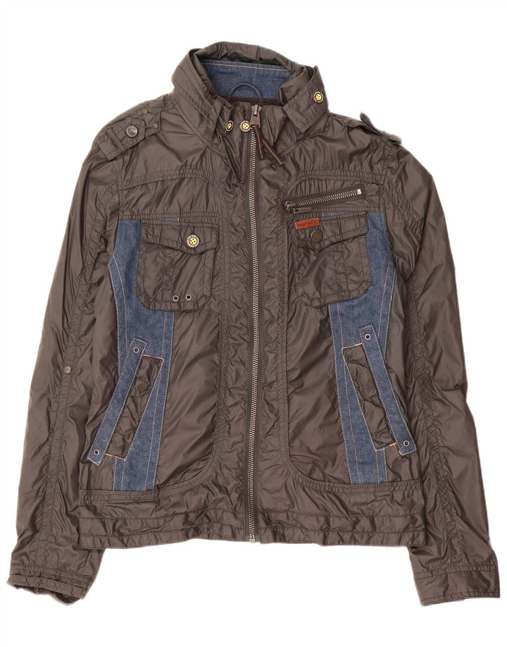 KHUJO Mens Military Jacket UK 40 Large Grey Colourblock Polyamide