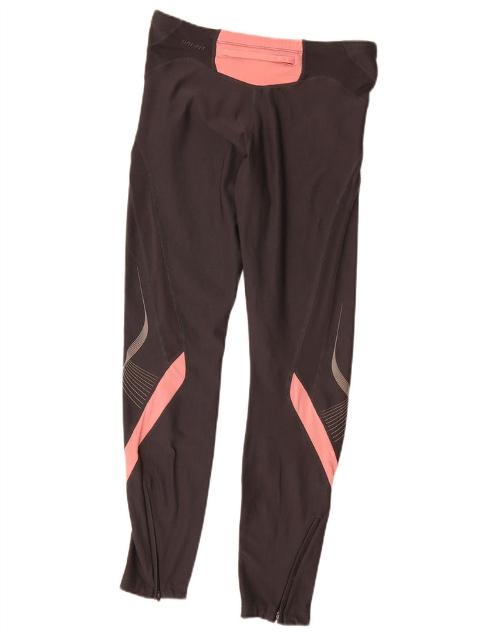 Nike Womens Dri Fit Leggings UK 10/12 Medium Grey Colourblock
