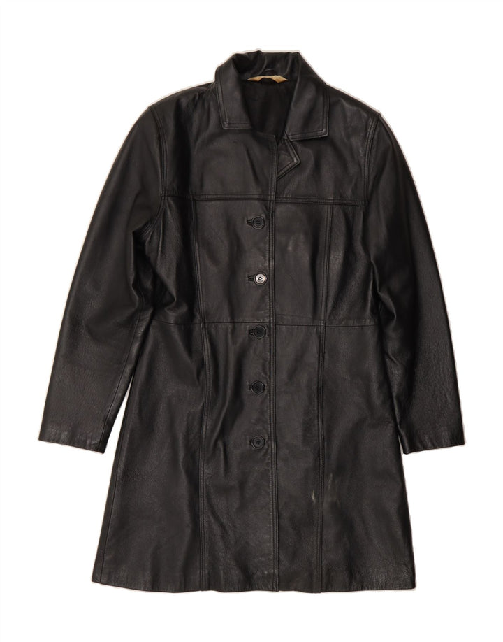 VINTAGE Womens Leather Coat UK 10 Small Black Leather Vintage Vintage and Second-Hand Vintage from Messina Hembry 