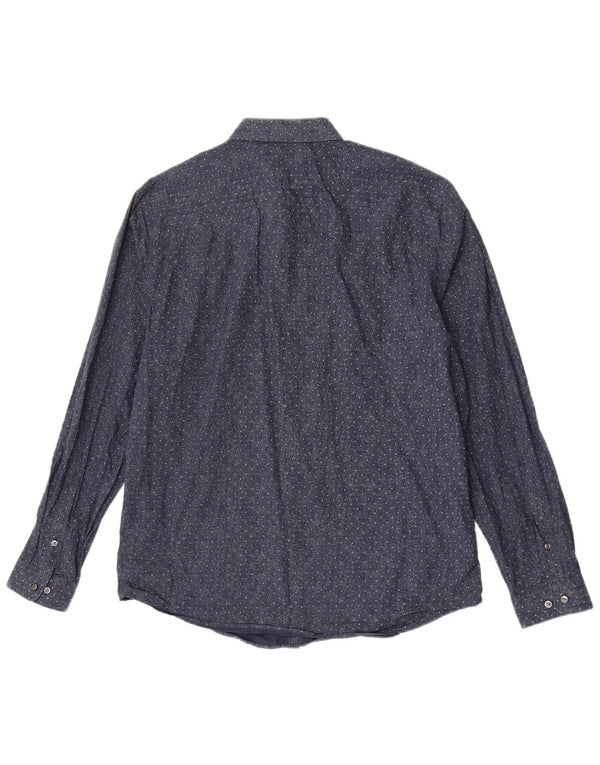 Jack & Jones Mens Premium Shirt Size 44 XL Navy Blue Spotted Cotton