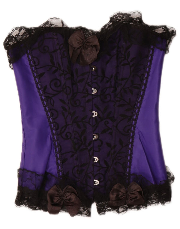 VINTAGE Womens Corset Top UK 8 Small Purple Floral Polyester