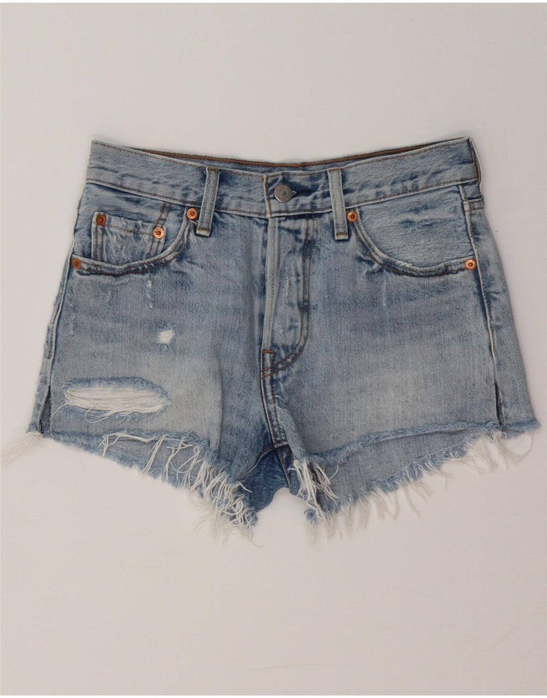 LEVI'S Womens 501 Distressed Denim Shorts W24 XS Blue Cotton