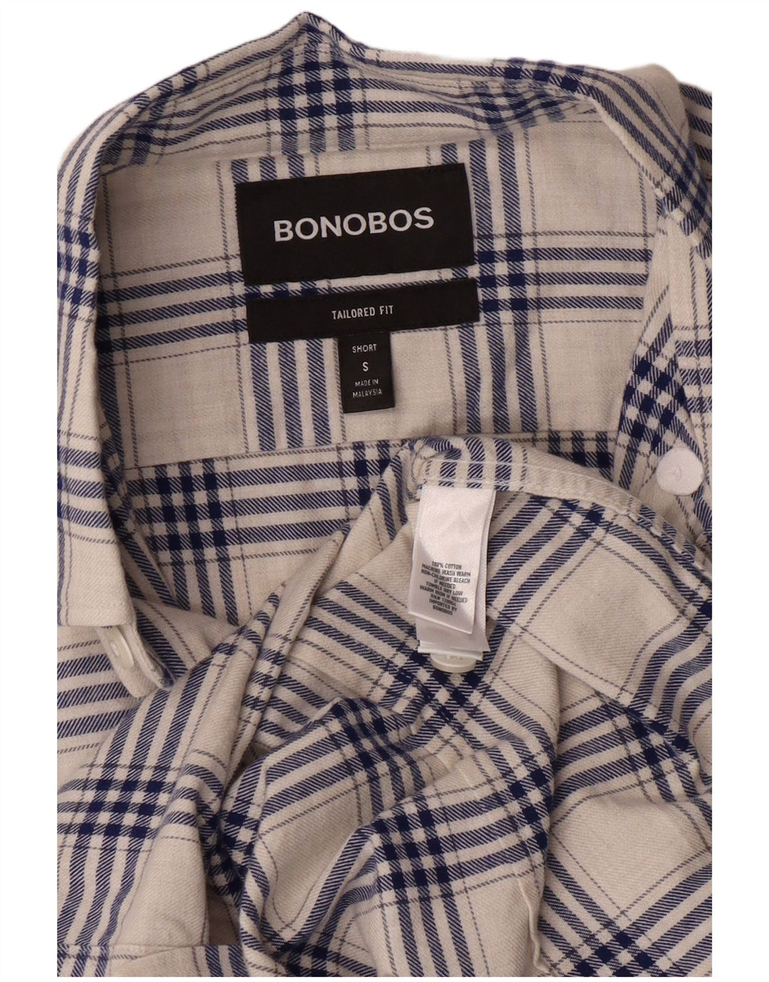 BONOBOS Mens Tailored Fit Flannel Shirt Small White Check Cotton