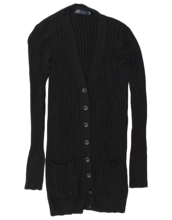 Zara Womens Cardigan Sweater UK 14 Medium Black Cotton