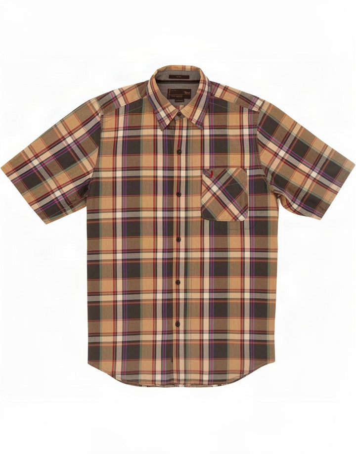 Marlboro Classics Womens Short Sleeve Shirt Medium Beige Plaid