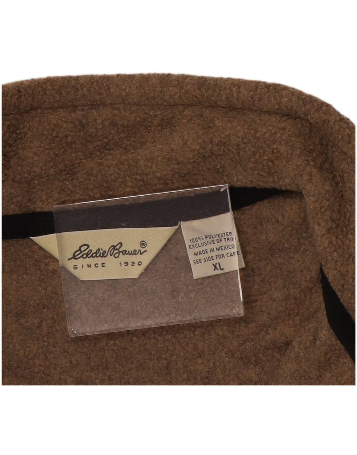 EDDIE BAUER Mens Zip Neck Fleece Jumper XL Brown Polyester