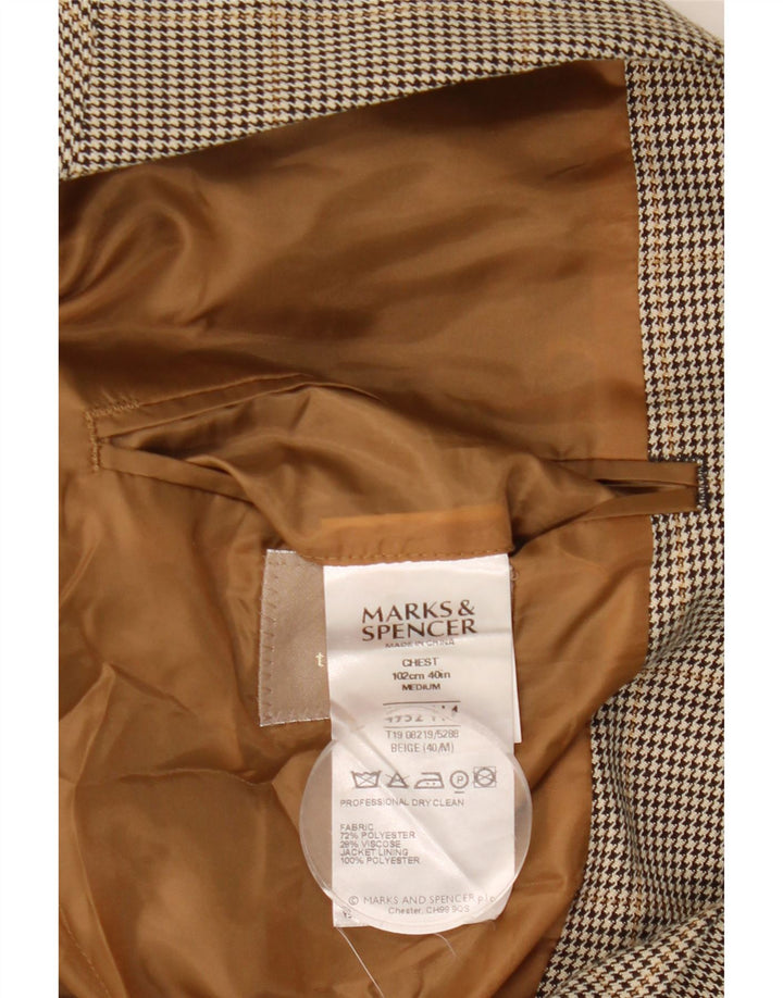 Marks & Spencer Mens 2 Button Blazer Jacket UK 40 Medium Brown Houndstooth