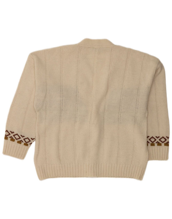 Vintage Mens Cardigan Sweater Medium White Fair Isle