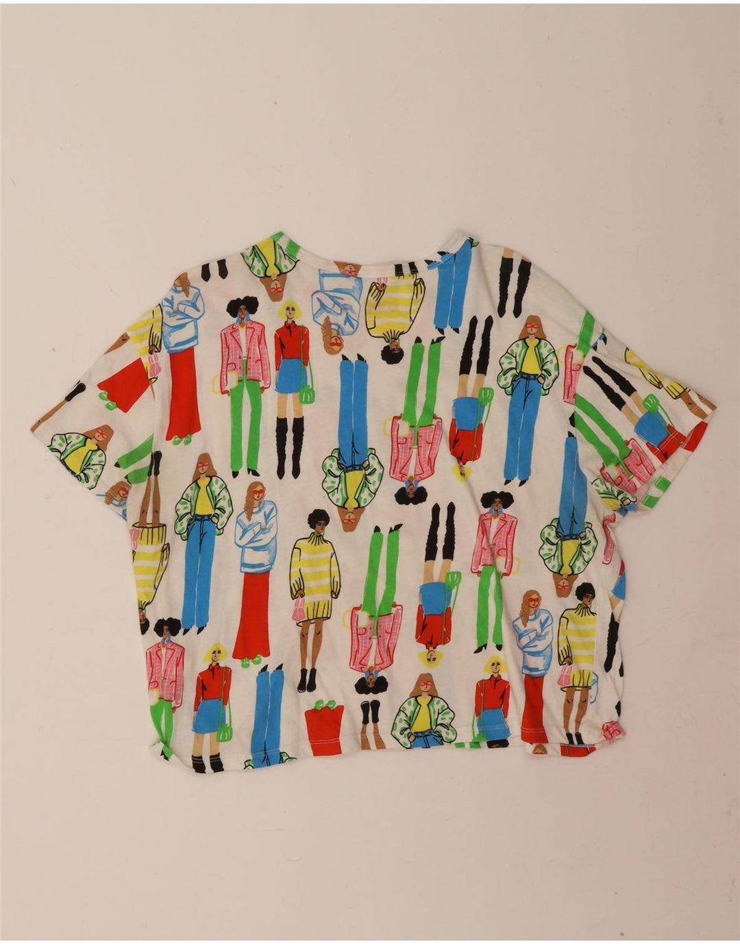 Zara Womens Abstract Pattern Crop Graphic T-Shirt Top UK 16 Large Off White