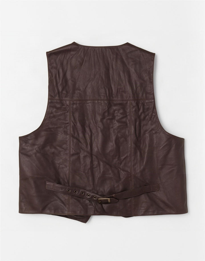 Vintage Mens Leather Waistcoat Medium Brown