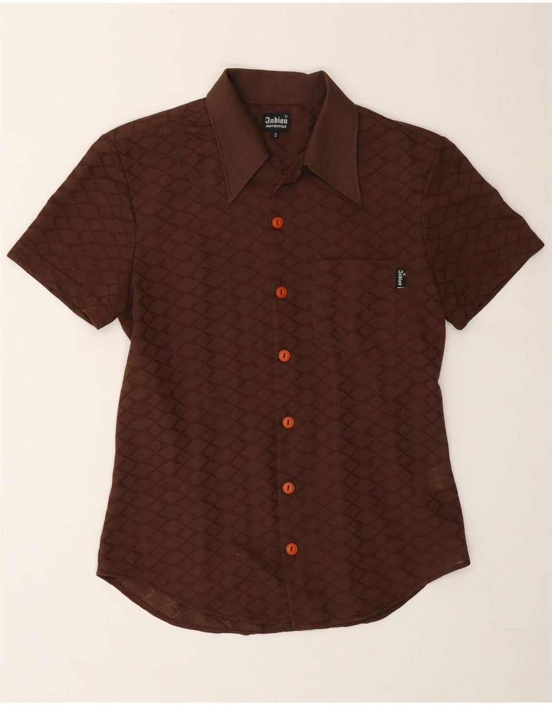 INDIAN MOTOCYCLE Mens Short Sleeve Shirt Small Brown Geometric Polyester Vintage Indian Motocycle and Second-Hand Indian Motocycle from Messina Hembry 