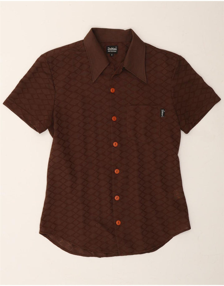 INDIAN MOTOCYCLE Mens Short Sleeve Shirt Small Brown Geometric Polyester Vintage Indian Motocycle and Second-Hand Indian Motocycle from Messina Hembry 