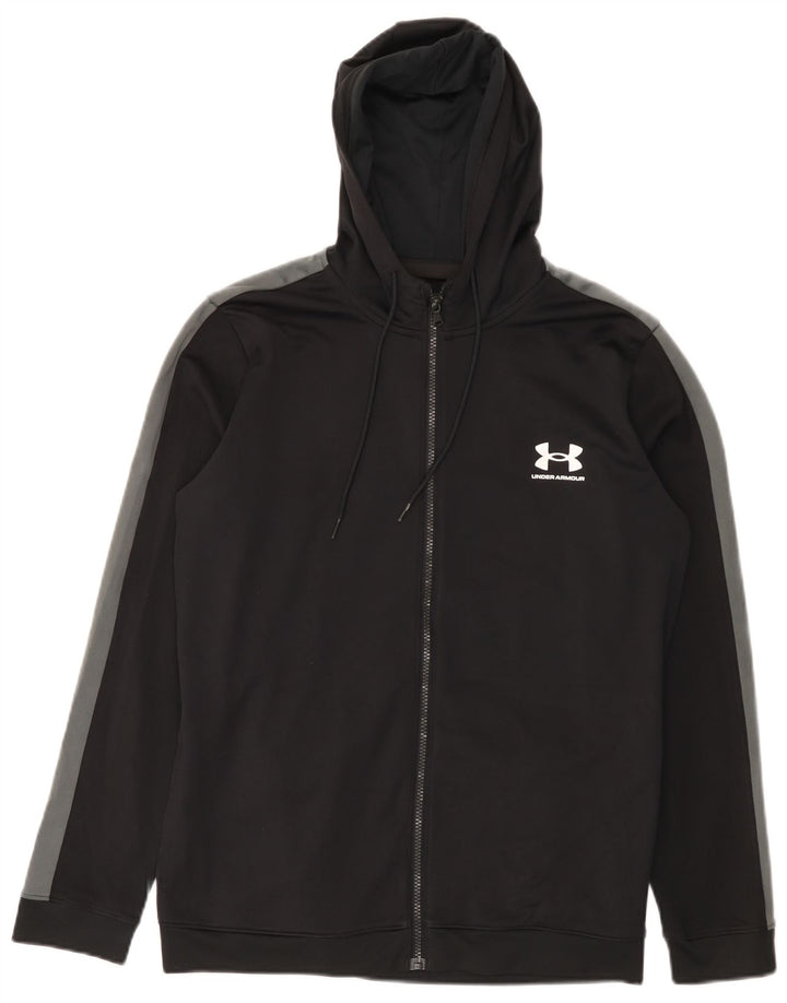 Under Armour Mens Zip Hoodie Sweater Medium Black Colourblock Polyester