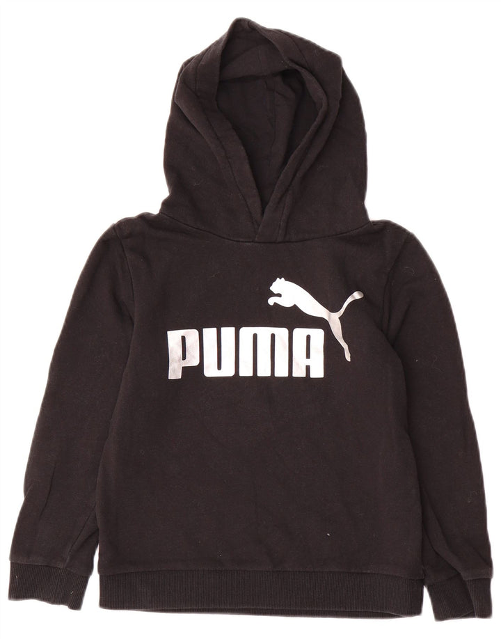 PUMA Girls Graphic Hoodie Jumper 7-8 Years Black Cotton