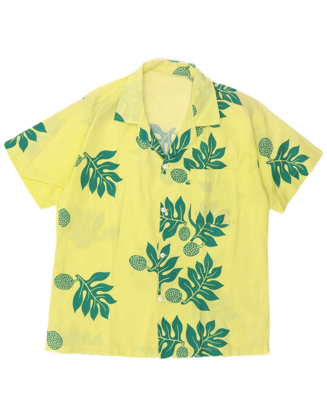 Vintage Mens Short Sleeve Shirt Medium Yellow Floral