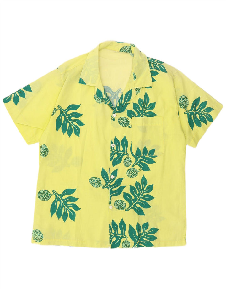 Vintage Mens Short Sleeve Shirt Medium Yellow Floral