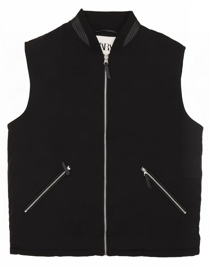 Zara Mens Quilted Gilet UK 40 Large Black Polyester