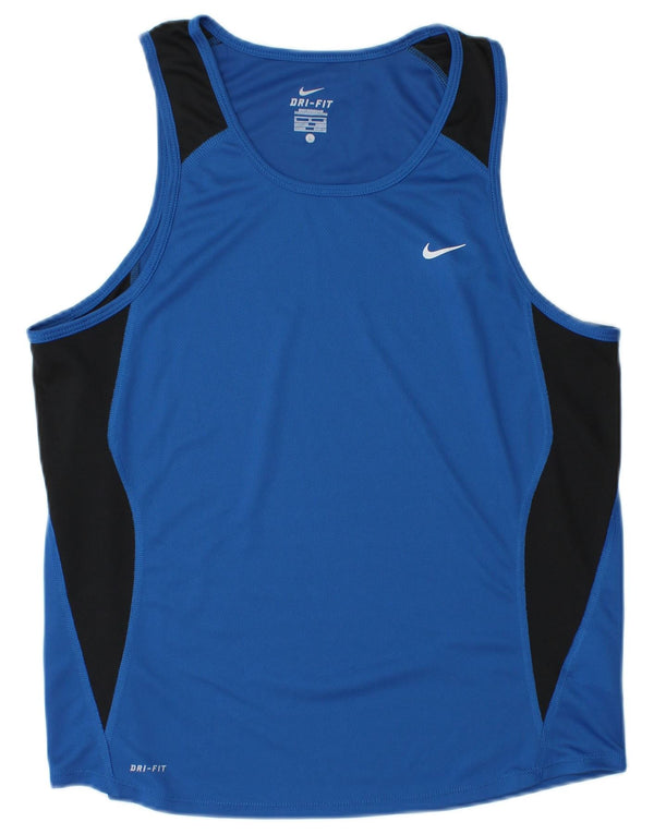 NIKE Mens Dri Fit Vest Top UK 42/44 Large Blue Colourblock Polyester