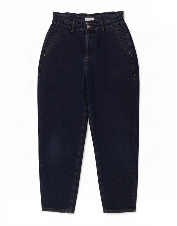 Zara Womens Crop High Waist Loose Jeans EU 36 XS W26 L24 Navy Blue Cotton
