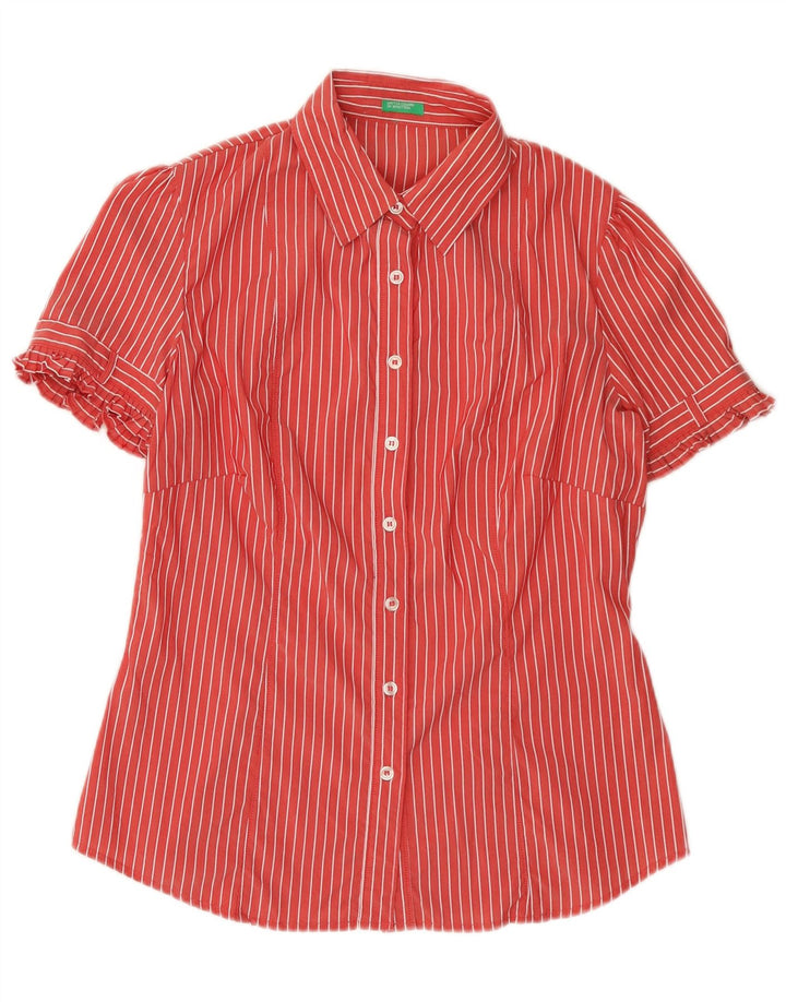 BENETTON Womens Short Sleeve Shirt UK 14 Medium Red Pinstripe