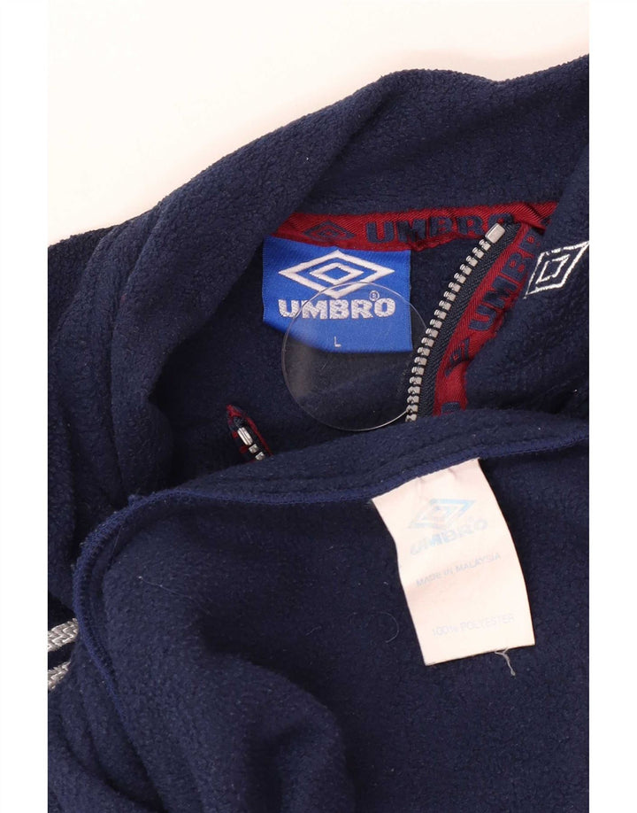 Umbro Mens Graphic Zip Neck Fleece Jumper Large Navy Blue Polyester