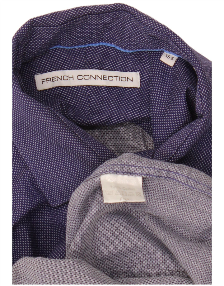 French Connection Mens Shirt Size 15 1/2 Medium Navy Blue Geometric Cotton
