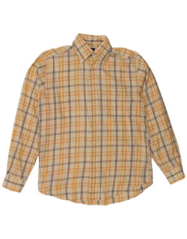 VINTAGE Mens Shirt Medium Yellow Check Cotton