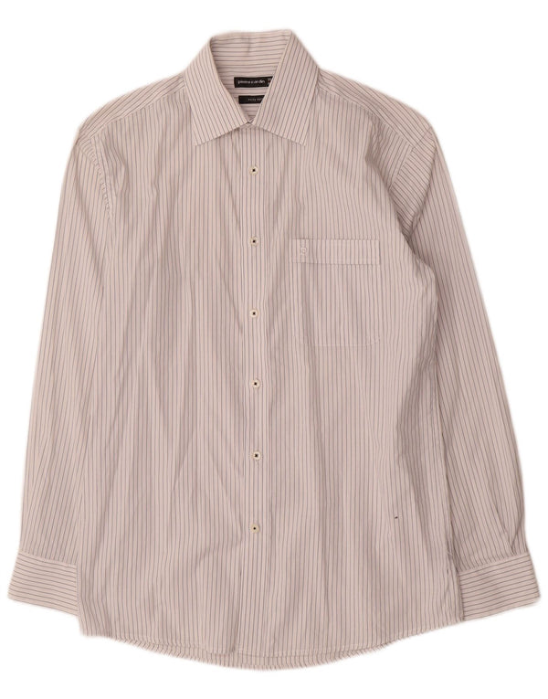 Pierre Cardin Mens Easy Care Shirt Size 39 Medium White Pinstripe Cotton