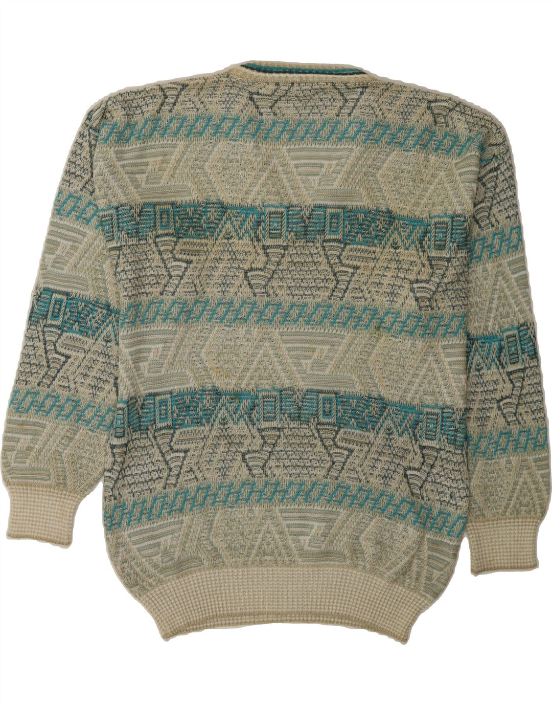 JAMES DILLON Mens V-Neck Jumper Sweater Large Green Striped Vintage James Dillon and Second-Hand James Dillon from Messina Hembry 