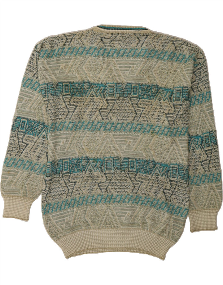 JAMES DILLON Mens V-Neck Jumper Sweater Large Green Striped Vintage James Dillon and Second-Hand James Dillon from Messina Hembry 