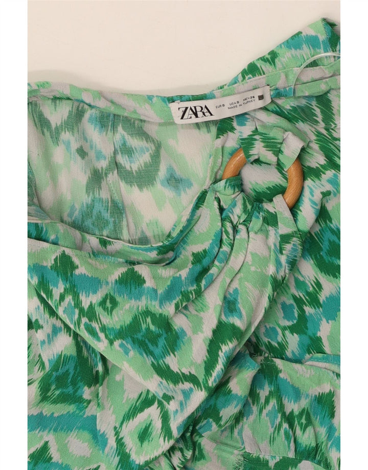 ZARA Womens Mini Skirt W26 Small  Green Geometric Vintage Zara and Second-Hand Zara from Messina Hembry 