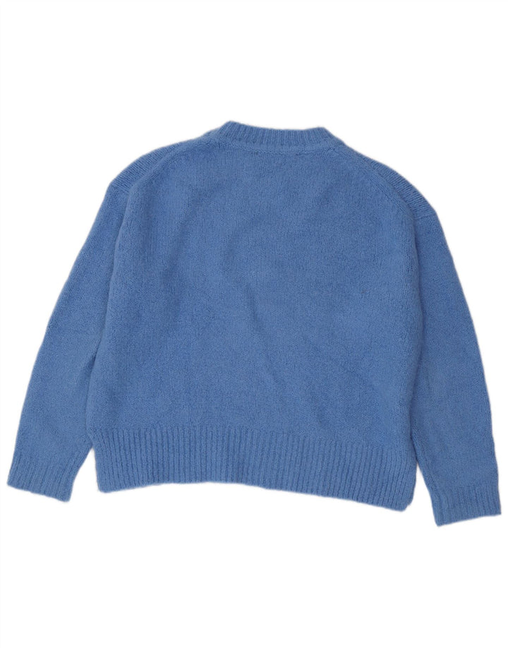 Zara Womens Oversized Crew Neck Jumper Sweater UK 14 Medium Blue Acrylic