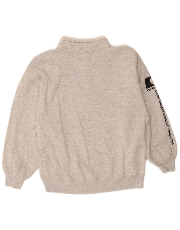 Jerzees Womens Graphic Zip Neck Sweatshirt Jumper EU 46 XL Grey Flecked