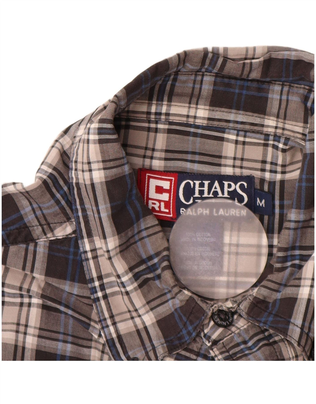 Chaps Ralph Lauren Mens Flannel Shirt Medium Grey Check Cotton