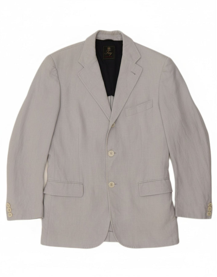FAY Mens 3 Button Blazer Jacket IT 48 Medium Grey Cotton