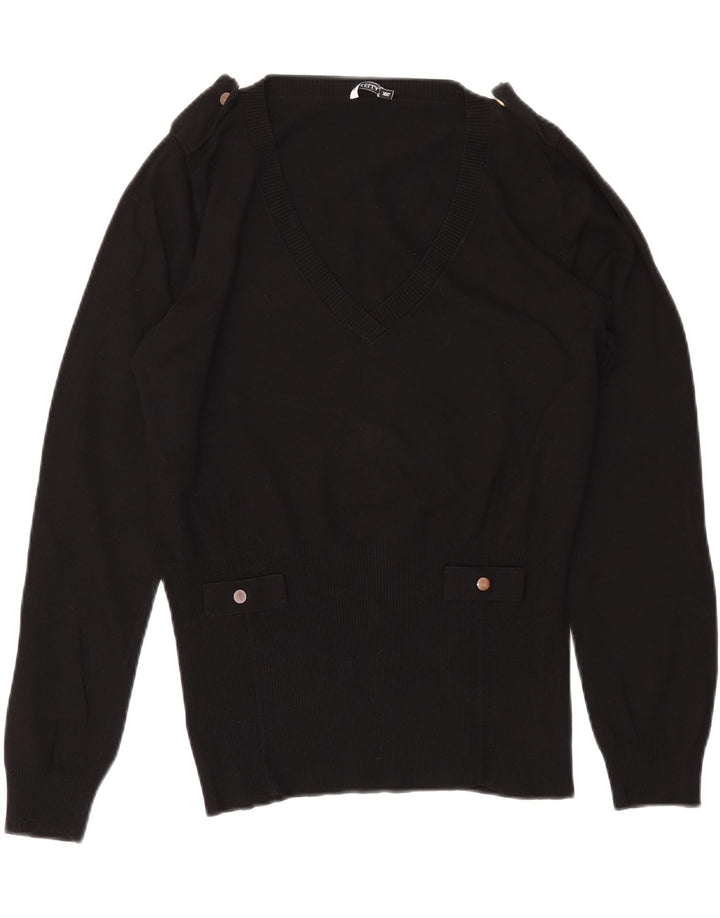 MARELLA Womens Military V-Neck Jumper Sweater UK 20 2XL Black Viscose