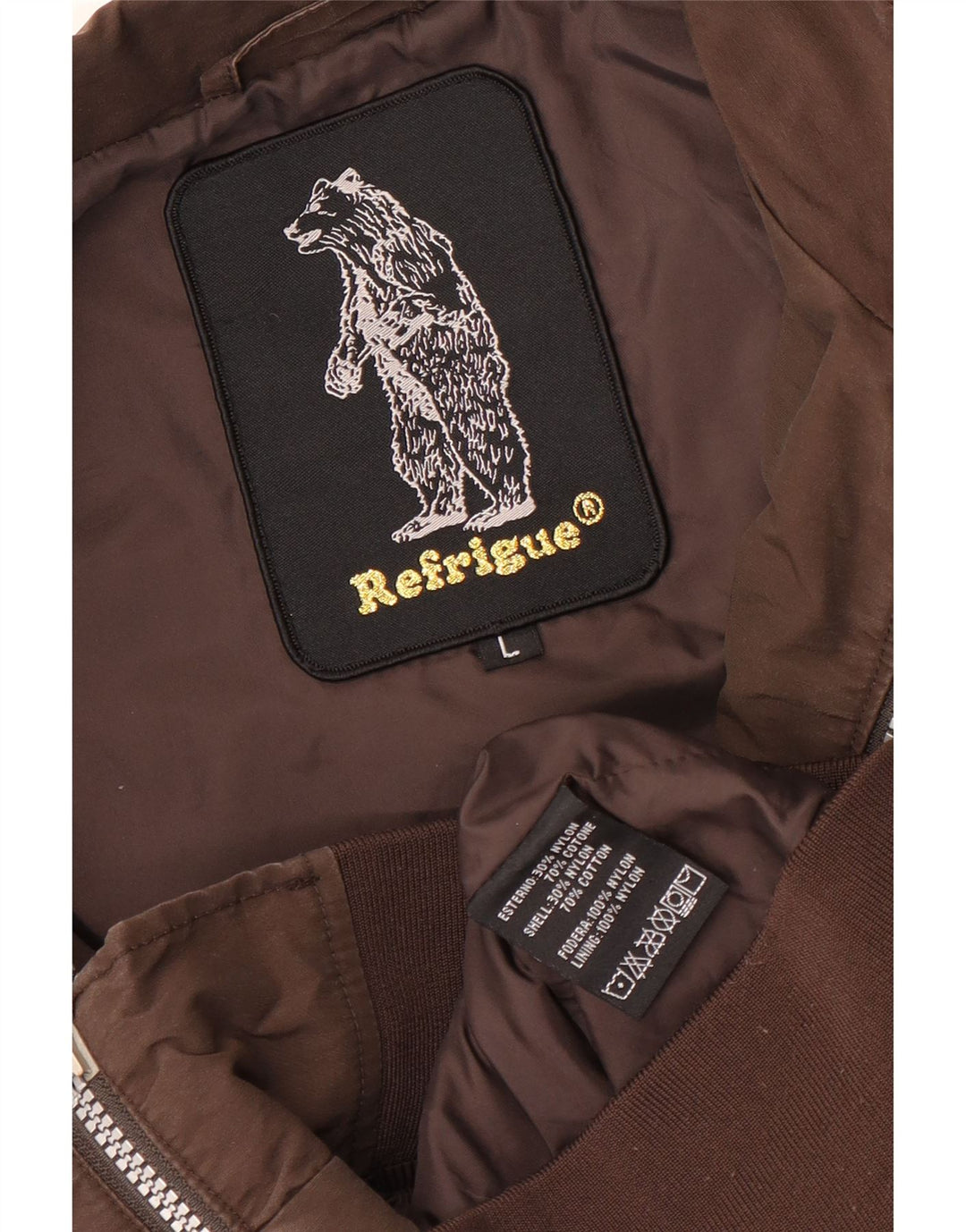 Refrigue Mens Bomber Jacket UK 40 Large Brown Nylon